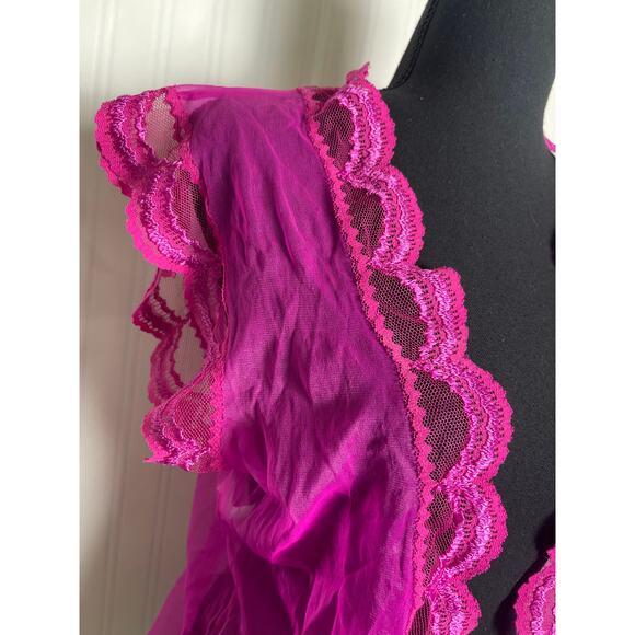Woolite Sheer Lace Hem Short Open Cardigan Womens Size Medium Hot Pink VTG Fairy - Picture 2 of 10